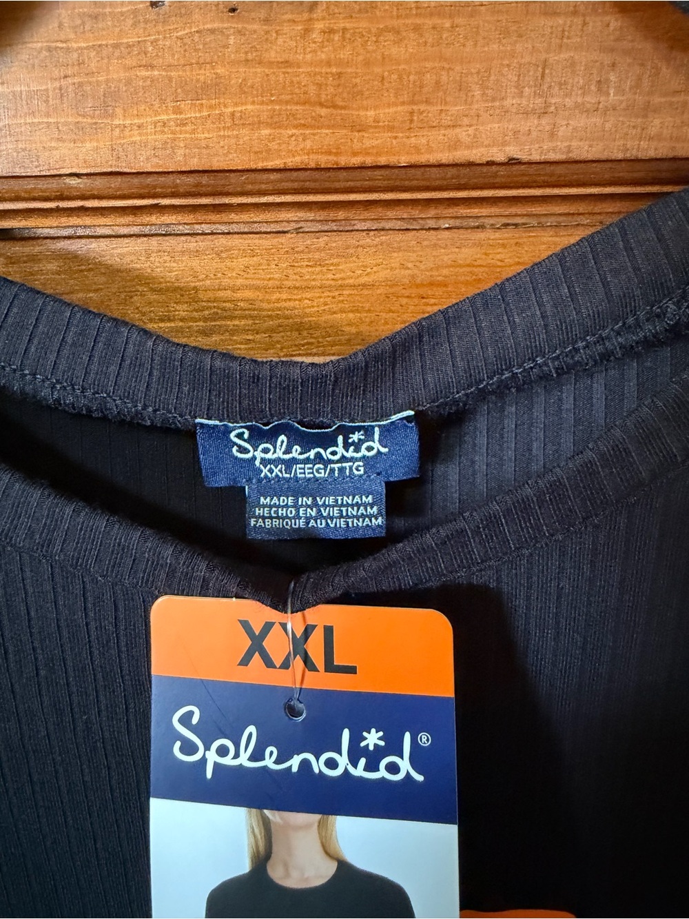 Splendid Women’s Black Ribbed Short-Sleeve Tee - Picture 3 of 4
